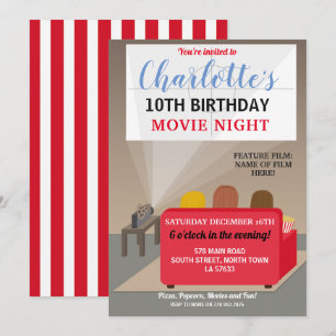 Movie Night Party Kids Film Movies Cinema Birthday Invitation