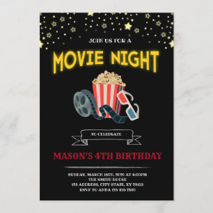 Movie night party tem invitation