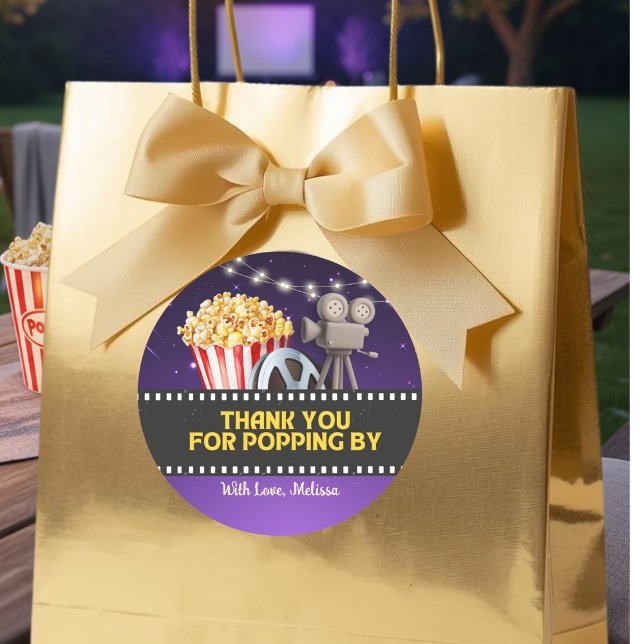 Movie Night Party Thank You For Popping By Classic Round Sticker (Creator Uploaded)