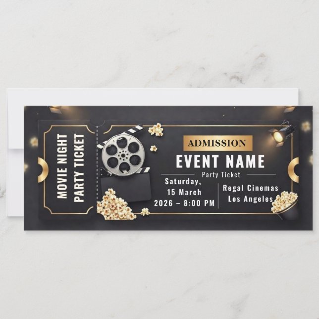Movie Night Party Ticket Editable Template 2026 (Front)