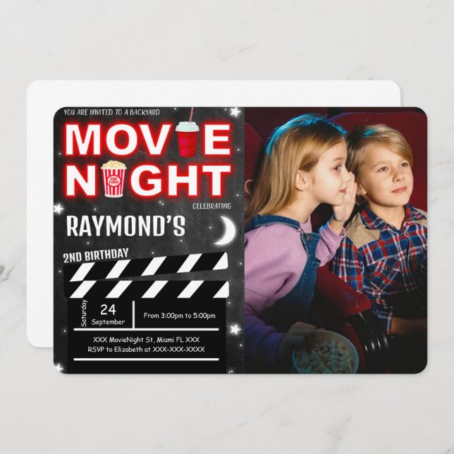 Movie Night Photo Invitation (Front/Back)