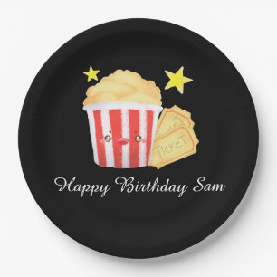 Movie Night Popcorn And Tickets Paper Plate