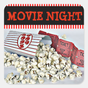 Movie Night Popcorn Birthday Party Stickers