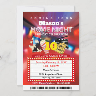 Movie Night Red Birthday Party Invitation