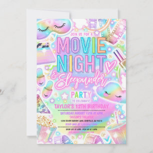Movie Night Sleepunder Pastel Rainbow Birthday Invitation