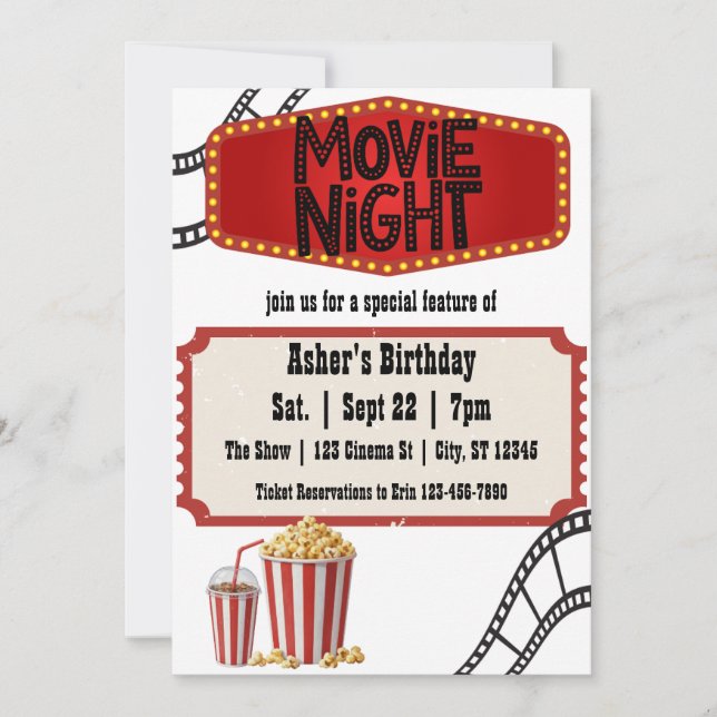 Movie Night Special Feature Birthday Invitation (Front)