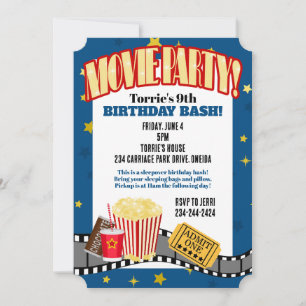 Movie Night Stars Birthday Party Invitation