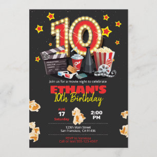 Movie night, Theatre - 10th Birthday Invitation
