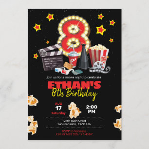 Movie night, Theatre - 8th Birthday Invitation