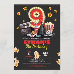 Movie night, Theatre - 9th Birthday Invitation