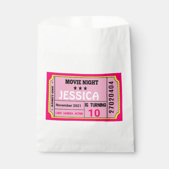 Movie Night Ticket Birthday Girl Custom  Favour Bags (Front)