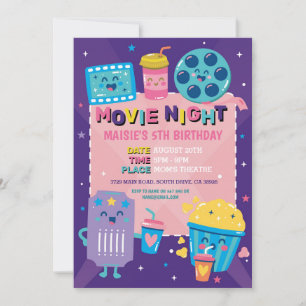 Movie Night Ticket Film Cinema Birthday Party Invitation
