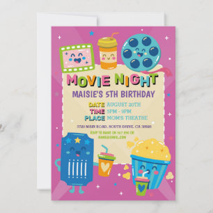 Movie Night Ticket Film Cinema Birthday Party Invitation