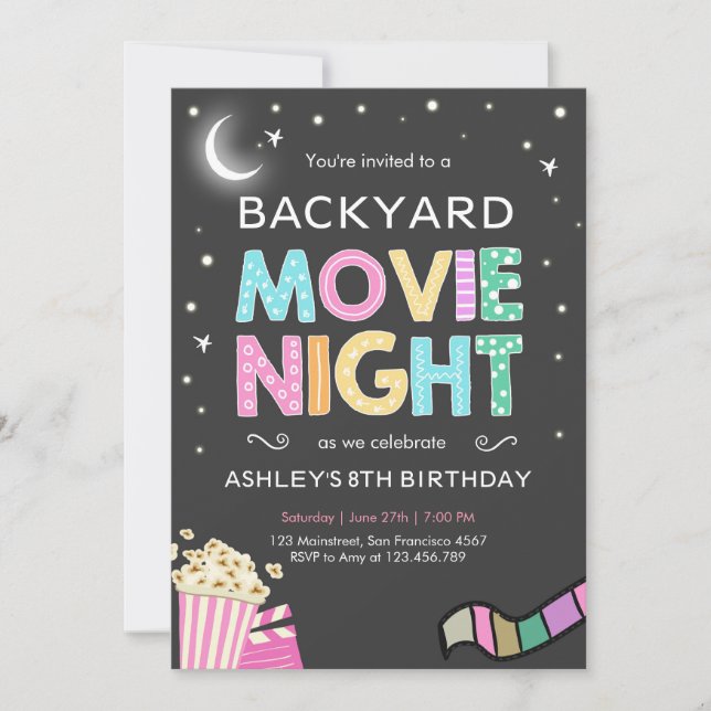 Movie Night Under the Stars Birthday Invitation (Front)