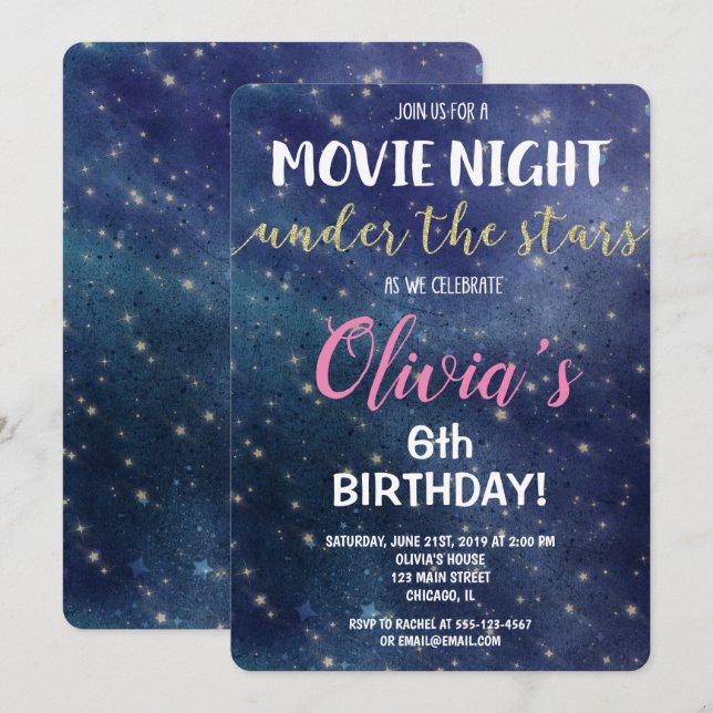 Movie night under the stars birthday invitations (Front/Back)