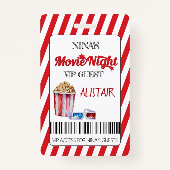 Movie Night VIP Guest Lanyard, Cinema Lanyard, ID Badge (Front)
