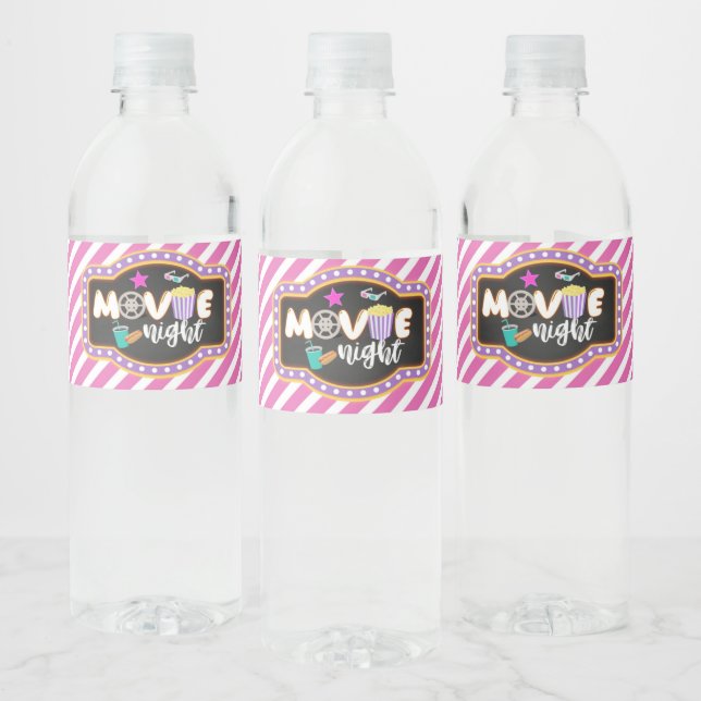 Movie Night Water Bottle Label - Girl (Bottles)