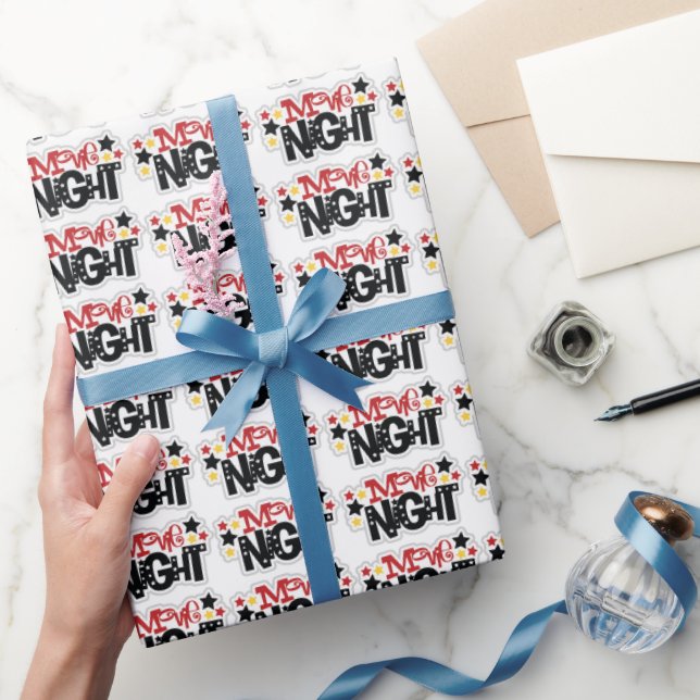 Movie Night word art wrapping paper theme (Gifting)