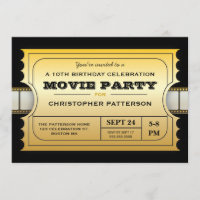 Movie Party Birthday Party Admission Gold Ticket