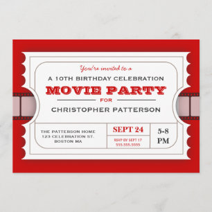 Movie Party Birthday Party Admission Ticket Invitation