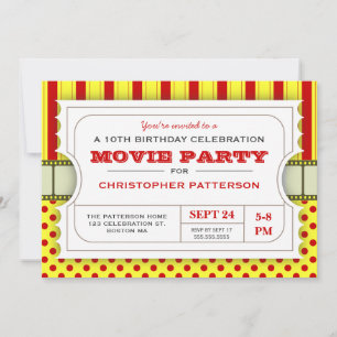 Movie Party Birthday Party Admission Ticket   Red Invitation