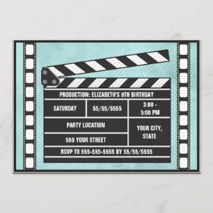 Movie Party Clapboard Blue Invitation
