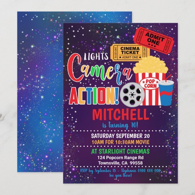 Movie Party Invitation Cinema Party (Front/Back)