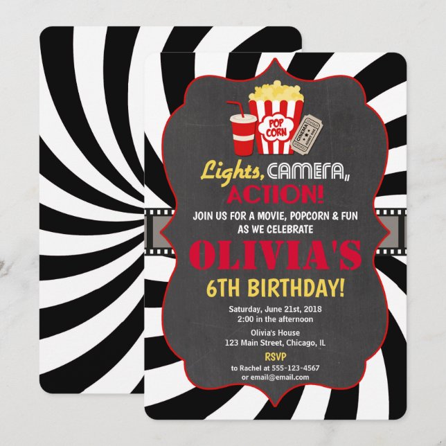 Movie party movie night birthday invitation (Front/Back)