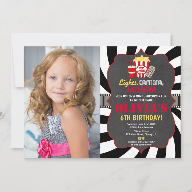 Movie party movie night birthday photo invitation (Front)
