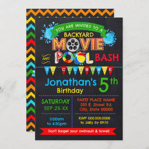 Movie Pool Birthday Party Bash Primary Colours Invitation