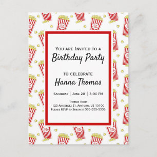 Movie Popcorn Birthday Invitation Postcard