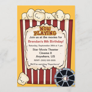 Movie Popcorn Kids Birthday Invitation