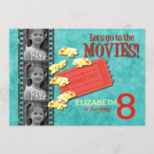 Movie & Popcorn Photo Birthday Party Invitation
