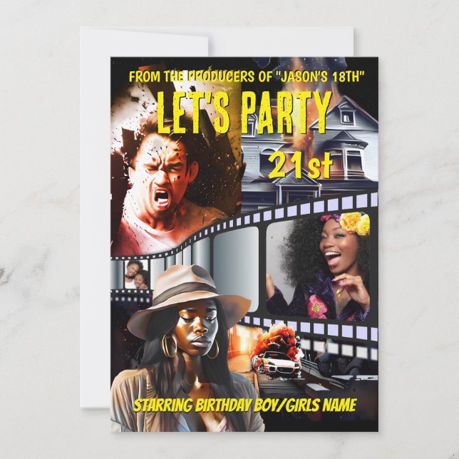 Movie poster DIY photo action drama adults party Invitation (Front)