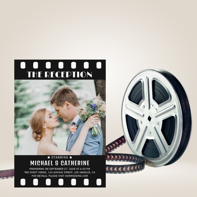 Movie Poster Film Reel Black Unique Reception Invitation (Creator Uploaded)