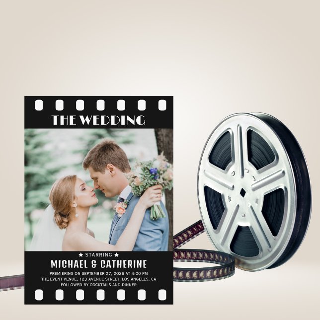 Movie Poster Film Strip Black And White Wedding Invitation (Creator Uploaded)