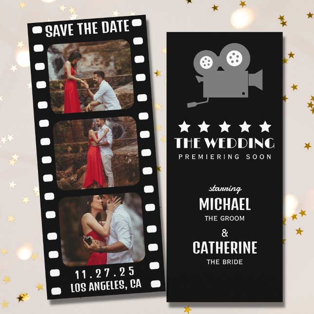 Movie Poster Film Strip Black And White Wedding Save The Date (Creator Uploaded)