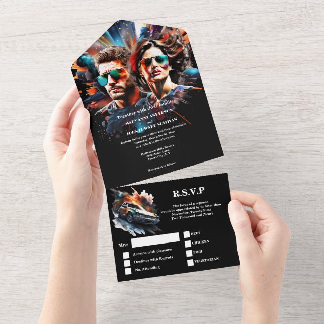 Movie poster theme wedding action heroes thriller all in one invitation (Tearaway)