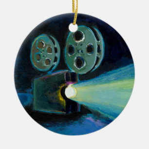 Movie projector colourful expressive painting art ceramic tree decoration