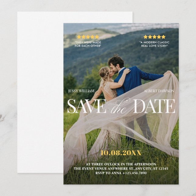 Movie romantic wedding  save the date (Front/Back)
