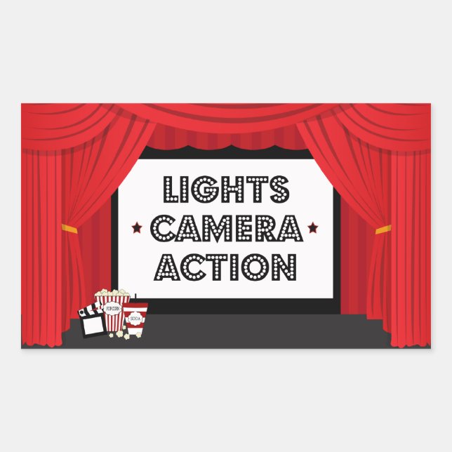 Movie screen and curtain birthday party stickers (Front)