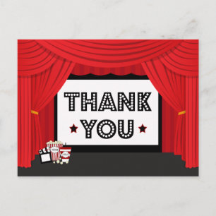 Movie screen and curtain birthday party thank you postcard