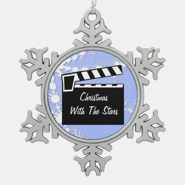 Movie Slate Clapperboard Board Snowflake Pewter Christmas Ornament (Front)