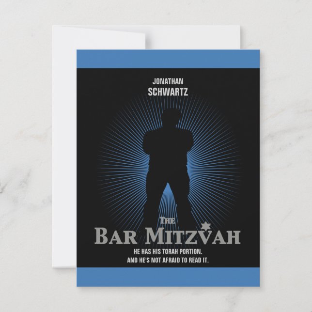 Movie Star Bar Mitzvah Reply RSVP Black Navy Blue Card (Front)