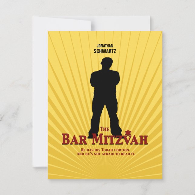 Movie Star Bar Mitzvah Reply RSVP Yellow Blue Card (Front)