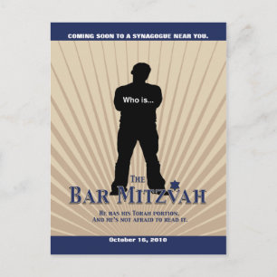 Movie Star Bar Mitzvah Save the Date Tan Navy Blue Announcement Postcard