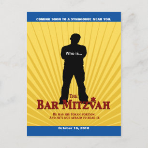 Movie Star Bar Mitzvah Save the Date Yellow Blue Announcement Postcard