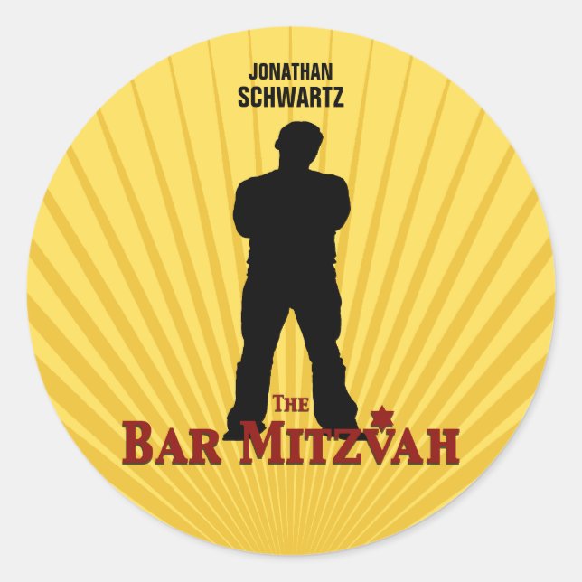 Movie Star Bar Mitzvah Sticker Yellow Blue (Front)