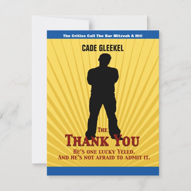Movie Star Bar Mitzvah Thank You Card Yellow Blue (Front)