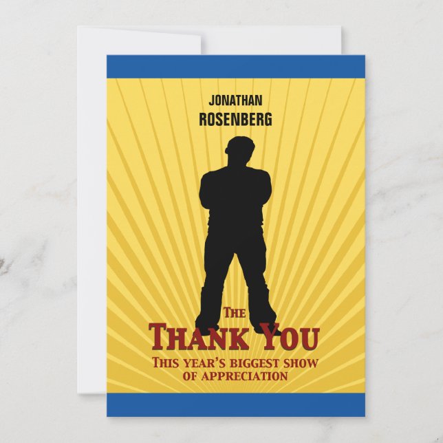 Movie Star Bar Mitzvah Thank You Card Yellow Blue (Front)